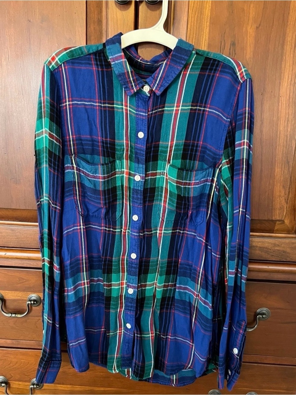 SO Navy, Green & White Plaid Button-Down Shirt